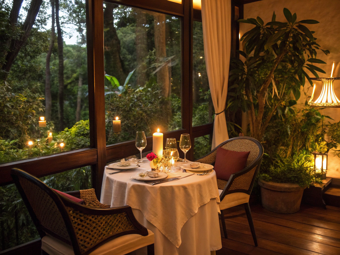 Intimate candlelit table in a private dining room